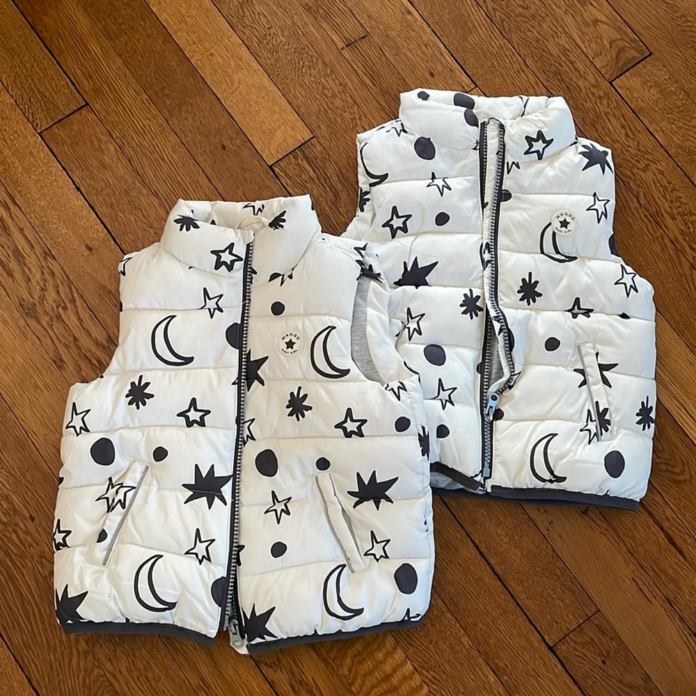 Mango Baby Girl down vest in white and grey star print size L 18-36 months